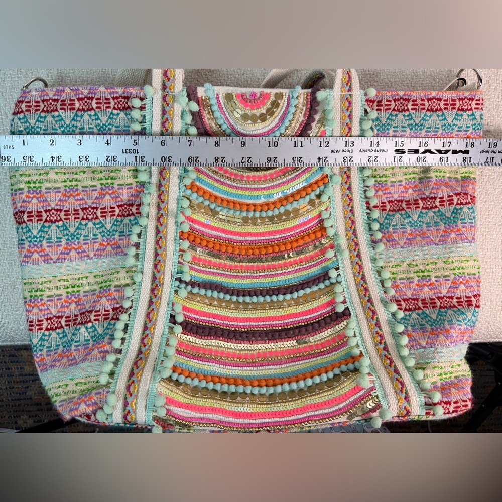America & Beyond Boho Rainbow hand-beaded tote EUC - Picture 10 of 12